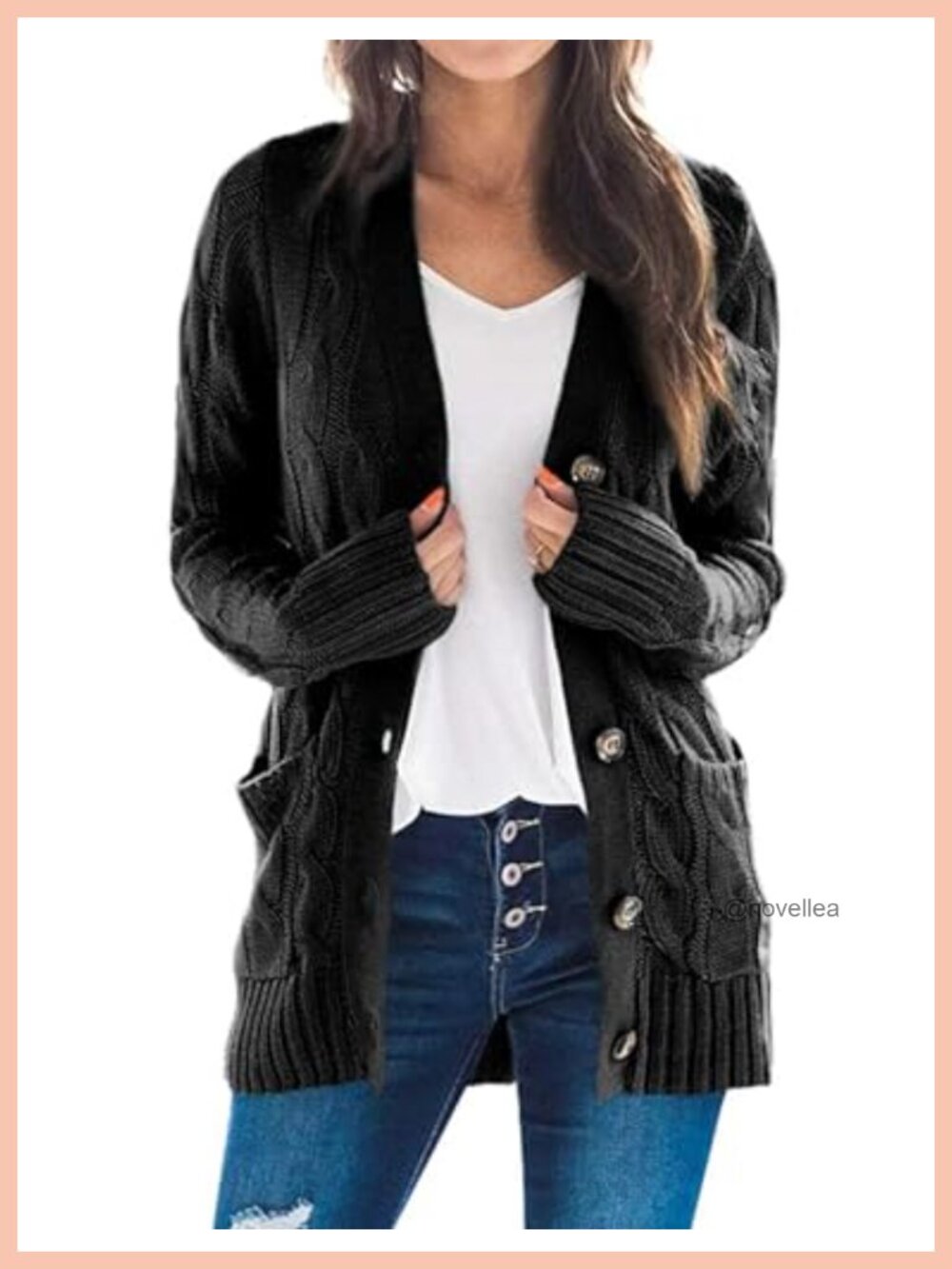 Long Sleeve Button Down Open Front Cable Knit Cardigan Sweater